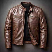 Load image into Gallery viewer, Mens PU Leather Motorcycle Jacket With A Stand-Up Collar