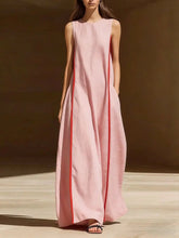 Load image into Gallery viewer, Women's Linen Sleeveless Loose Striped Maxi Dress