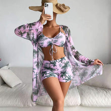 Load image into Gallery viewer, Mesh Cover-Up Three-Piece Swimwear Set – Bikini with Leg-Length Briefs