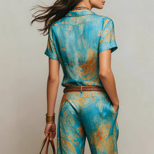 Load image into Gallery viewer, Women's Bohemian Printed Resort Two-Piece Set – 3/4 Sleeve Shirt & Pants