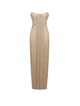 Load image into Gallery viewer, Ada Gold Rhinestone Embellished Strapless Gown with Head Scarf
