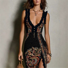 Load image into Gallery viewer, Digital Print Sleeveless Split Maxi Dress – High-Waist V-Neck Long Dress for Women