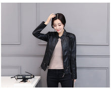Load image into Gallery viewer, Korean-Style Slim Fit Motorcycle Leather Coat — Stand-Up Collar