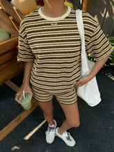 Load image into Gallery viewer, Women's Crew-Neck Spliced Short-Sleeve T-Shirt & Shorts Set