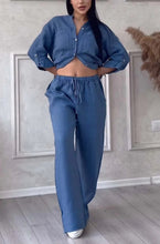 Load image into Gallery viewer, Wide-Leg Pants & Lace-Up Top Two-Piece Set – Solid Color, 12 Colors S–5XL