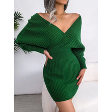 Load image into Gallery viewer, Cross V-Neck Bat-Sleeve Hairy Dress – Autumn/Winter