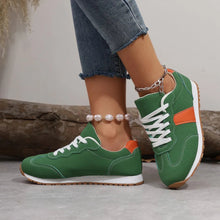 Load image into Gallery viewer, PU Leather Contrast Round Toe Flat Sneakers – Lace-Up Casual