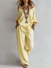 Load image into Gallery viewer, Chiffon Puff-Sleeve Top & Wide-Leg Pants Set – 15 Colors