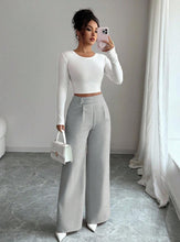 Load image into Gallery viewer, Women's High-Waist Straight-Leg Pants – Solid Color Button Detail Full Length