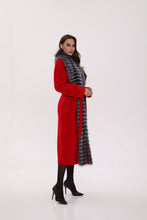 Load image into Gallery viewer, Genuine Silver Fox Virgin Wool Wrap Coat in Red