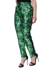 Load image into Gallery viewer, Dolce & Gabbana Green Clover Silk Satin High Waist Tapered Pants