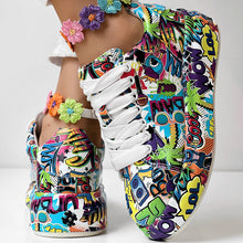 Load image into Gallery viewer, Round-Toe Thick-Sole Lace-Up Sneakers — Women’s Casual Print Shoes