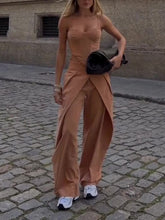 Load image into Gallery viewer, Spaghetti Strap Corset Top & Wide-Leg Pants Set – Camel, XS–2XL