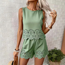 Load image into Gallery viewer, Women's Elegant Hollow-Out Floral Top & Pants Set – 2-Piece