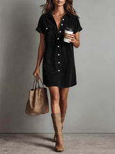 Load image into Gallery viewer, Women’s Retro Casual Corduroy Short Sleeve Shirt Dress