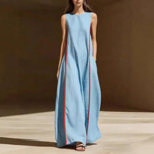 Load image into Gallery viewer, Women's Linen Sleeveless Loose Striped Maxi Dress