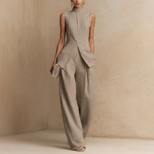 Load image into Gallery viewer, Women's Stand Collar Longline Vest Top & Wide-Leg Trousers Two-Piece Set