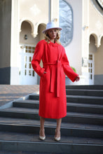 Load image into Gallery viewer, Band Collar Wool Blend Coat in Red