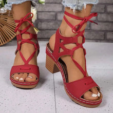 Load image into Gallery viewer, Elegant Heel Block : Lace-Up Sandals