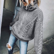 Load image into Gallery viewer, Women's Cable Knit Turtleneck Sweater