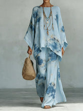 Load image into Gallery viewer, Floral Print Bamboo Linen Two-Piece Set | Wide-Leg Pants