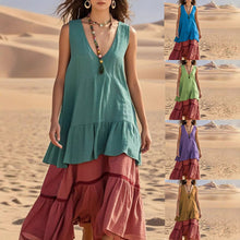 Load image into Gallery viewer, Women's Sleeveless Color-Block Patchwork Maxi Dress – V-Neck