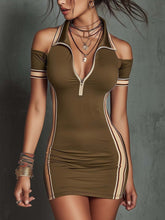 Load image into Gallery viewer, Women's Elastic Contrast Stripe Tight Mini Dress – High Waist Zipper