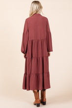 Load image into Gallery viewer, Tiered Button Down Long Sleeve Midi Dress For Women – Button Down Midi Dress, Long Sleeve Tiered Dress, Feminine Midi Dress, Button Front Dress, Elegant Long Sleeve Dress