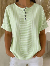 Load image into Gallery viewer, Women's Striped T-Shirt – V-Neck, Button Detail, Loose Fit