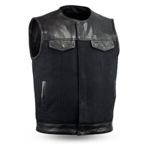 Load image into Gallery viewer, 49/51 - No Collar Men's Leather/Canvas Motorcycle Vest