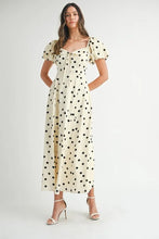 Load image into Gallery viewer, Polka Dot Puff Sleeve Midi Dress For Women – Vintage Fluttering Polka Dot Dress, Feminine Puff Sleeve Dress, Retro Midi Dress, Classic Chic Dress