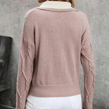 Load image into Gallery viewer, 🧶 Women’s Lapel V-Neck Color-Block Long-Sleeve Pullover Sweater