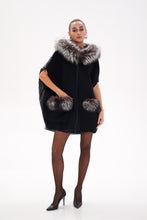 Load image into Gallery viewer, Saga®Furs Silver Fox Wool Alpaca Poncho Vest in Black