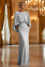 Load image into Gallery viewer, Women's Elegant Backless Pleated Batwing Sleeve Maxi Dress — Silver Mermaid Gown