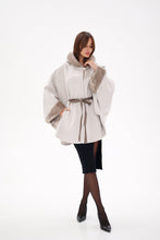 Load image into Gallery viewer, Genuine Mink Fur Double Face Wool Hooded Poncho