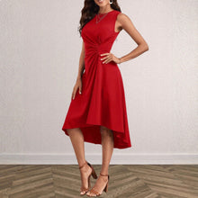 Load image into Gallery viewer, Women's Solid Color Twist Knot Sleeveless Midi Dress – Round Neck Side Ruched Asymmetric Hem