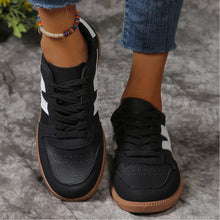 Load image into Gallery viewer, Contrast Lace-Up Round Toe Flat Sneakers – PU Cloth Casual