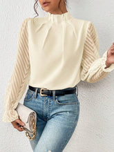 Load image into Gallery viewer, Women's Mock Neck Chiffon Blouse – Wave Pattern Sheer Long Sleeve with Ruffle Cuffs