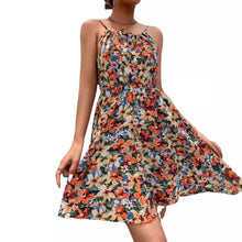Load image into Gallery viewer, Women's Floral Print Sleeveless Midi Dress – Tie-Up Neck Elastic Waist Boho Summer Dress