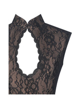 Load image into Gallery viewer, Valerie Black Lace Teardrop Neckline Ruched Mini Dress