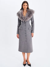 Load image into Gallery viewer, Faye Grey Wool Blend Single-Breasted Coat with Removable Faux Fur Collar