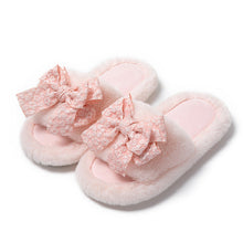 Load image into Gallery viewer, Cotton Slippers Women Autumn And Winter Home Plush Wind Bow Soft Bottom Indoor Outdoor Wear Slippers Fluffy Memory Foam Fur Furry Womens Slippers Cozy Warm Fur Bedroom Slippers