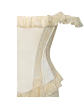 Load image into Gallery viewer, Ersilia Pale Yellow Satin Lace Peplum Corset Off Shoulder Maxi Dress