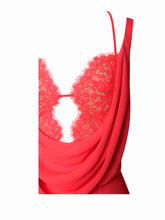 Load image into Gallery viewer, Ulanda Red Chiffon Lace Backless Maxi Train Dress