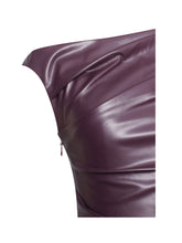 Load image into Gallery viewer, Sabina Purple Leather Slash Neck Midi Dress