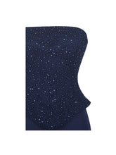 Load image into Gallery viewer, Orabelle Navy Beaded Peplum Mermaid Maxi Gown with Lace-up Back