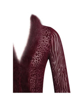 Load image into Gallery viewer, Hali Burgundy Animal Print Burnout Velvet Fur Trim Top