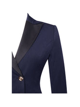 Load image into Gallery viewer, Nasia Navy Blue Double Breast Backless Blazer