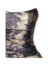 Load image into Gallery viewer, Saanvi Gold Tie Dye Bronzing Strapless Drop Waist Midi Dress