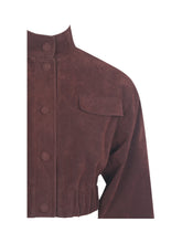 Load image into Gallery viewer, Farryn Mahogany Vegan Suede Cropped Bomber Jacket